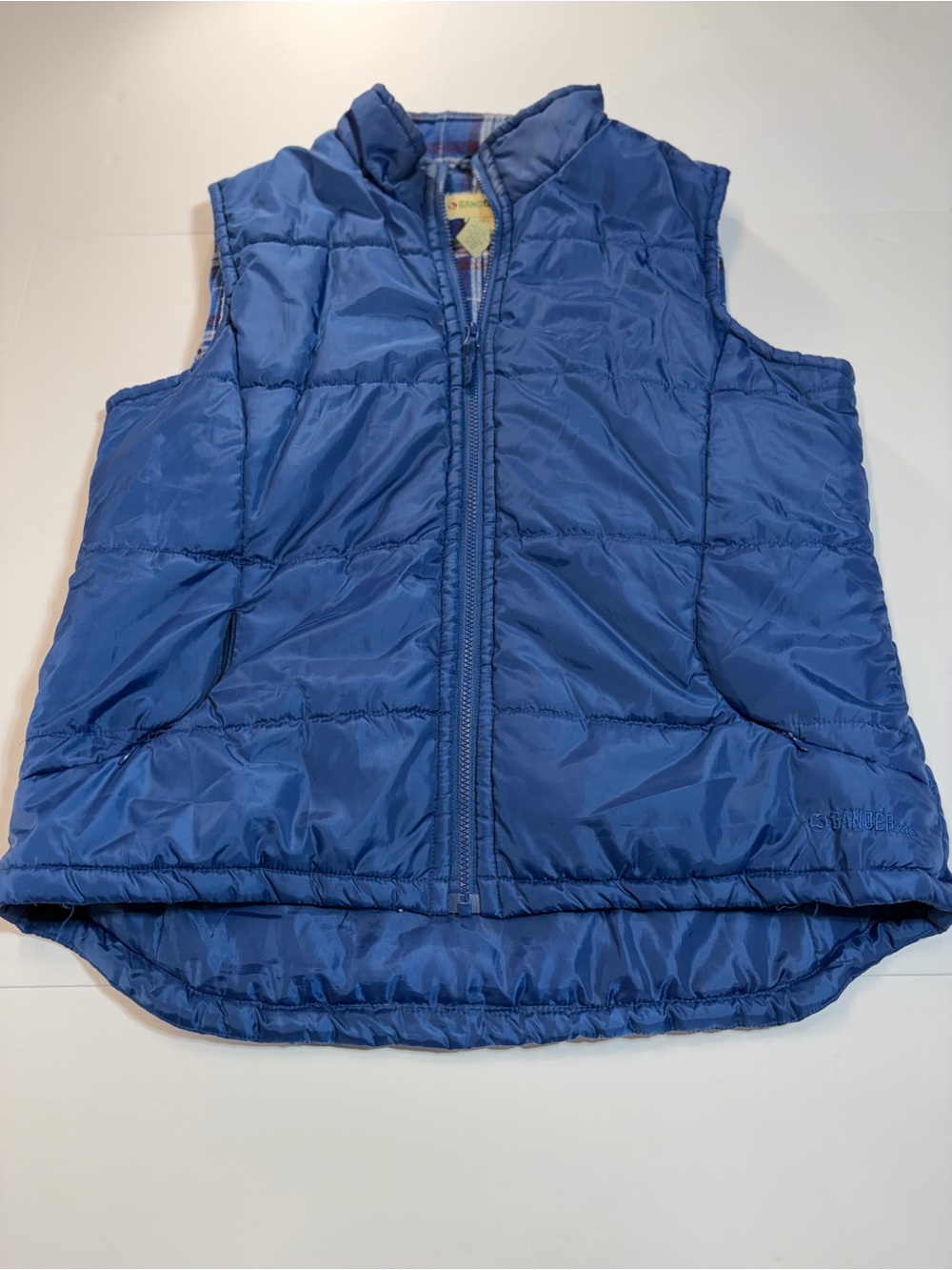 Gander Mountain Blue Plaid Flannel Lined Puffer Vest Women's XL Full Zip